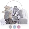 BebeDeParis Cesto Regalo Bambino in Scatola Classic Completo con l'orso | Regalo Personalizzato per la Nascita | Presentato in Una Scatola Molto Elegante | Taglia 3/6 Mesi (Grigio) | BebeDeParis
