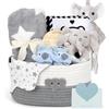 Topsky Set regalo per neonati, cestino regalo per bambini e bambine | Include coperta per bambini, libro sensoriale, calzini fasciatoio, sonaglio, bavaglino e carte miliari