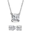 Bling Jewelry Set di Gioielli da Sposa Classico 2-4 CTW Solitario Quadrato Zirconia Cubica AAA CZ Taglio Asscher Reale Orecchini a Goccia Pendente per Donna Placcato Oro Rosa 14K Giallo Argento Sterling .925