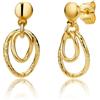 Miore Orecchini Donna Pendenti Argento 925 Placcato Oro 18K, Doppio Anello Martellato e Liscio, Anallergici Made in Italy, Confezionati in Elegante Portagioie, Gioielli Moderni per Ogni Occasione