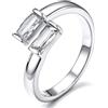 Bestyle Anello Donna Regolabile con Pietre Portafortuna Rettangolare | Anello Donna Aperto con Pietre 12 Mesi Colore Argento/Oro con Zirconia Cubica Regalo per Donna Fidanzamento Anniversario