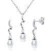 MICSAVI Parure gioielli con Perla in Argento 925 da Donna, Collana e Orecchini Pendenti con Perla per Fidanzata Moglie, Ciondolo a Goccia con Catena 45 cm, Set di Gioielli per Ragazze