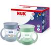 NUK Mini Magic Cup Night bicchiere bambini, 6+ mesi, Verde e grigio, Tazza per bambini 160 ml, bordo antigoccia a 360°, manici antiscivolo, si illumina al buio, confezione da 2 pezzi