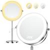 Dienmern Specchio da trucco illuminato a LED, 1x/20x, girevole a 360°, 3 temperature di colore, dimmerabile, 5000 mAh, ricaricabile, ingrandimento su entrambi i lati, luminosità regolabile, regalo da