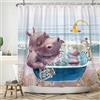 SDOTPMT 180x180cm Carino Hippo Showering Doccia Tenda Divertente Cartoon Animale Seaside Scenery Bath Curtain Tenda da bagno moderna di moda per bambini Bagno Decor con ganci