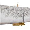Kunstloft Quadro su tela 'Way back home' 120x60 cm | Motivo foresta dipinto a mano in grigio/bianco con glitter e argento