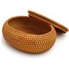 Comebachome Cestino in Vimini con Coperchio, Cestino Portaoggetti in Rattan Naturale per l'Organizzazione della Casa, Scatola Decorativa Rotonda per Chiavi, Snack, Frutta, Ovale, Portaoggetti Vimini, con Cope