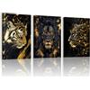 WENGTIAO 3 Pezzi Stampa su Tela Teste di Tigre Leone Leopardo Incorniciato | Quadro su Tela Animali Selvatici Pittura Quadri Moderni Soggiorno Camera da Letto Decorazioni Parete 30x40cmx3