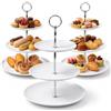 Chingcoo Set di 3 alzate a 3 piani, altezza 33,5 cm, 3 ripiani, in plastica, rotondi, per torte, frutta, snack, biscotti