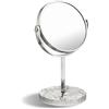 Gurlideo Specchio da trucco, specchio da toeletta bifacciale, specchio da trucco con ingrandimento 1X/2X e supporto per la rasatura, toeletta, scrivania, camera da letto, argento