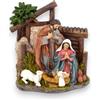 KORAT Presepe di Natale con Capanna 16x15x7,5 cm - Statuine in Resina Rifinite a Mano, Sacra Famiglia e Pecora - Decorazione Natalizia da Tavolo o Mensola, Capanna Dettagliata con Effetto Legno e Muschio