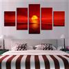 ZQSYFEWET Quadro su Tela Stampe da Parete 5 Pezzi Tramonto Sole Rosso Alba Oceano Mare Stampa su Tela Canvas Immagine di Decorazione Murale per Soggiorno Camera da Letto150x80cm