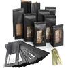 Logbuch-Verlag 50 sacchetti di carta color nero con fondo blocco finestra ed inserto in pellicola per alimenti spezie tè clip color oro per chiudere confezione regalo 8,5 x 5 x 26,5 cm