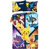 Halantex Pokémon Bambini Copripiumino Singolo 135x200 + Federa Microfibra | Set letto reversibile | Letto singolo | Microfibra Oeko-Tex | Asciugatura rapida | Pikachu Lucario Gengar | Licenza ufficiale