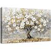 HALFLEMART Stampa su tela Con Cornice Albero con Fiori Bianchi Foglie Dorate Pittura Albero della Vita Astratto Quadri su tela Poster Quadri Moderni Soggiorno Camera da Letto Corridoio Stampe da Parete 30x40cm
