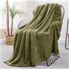 Exclusivo Mezcla Coperta in Pile, Leggero, Reversibile, Morbido, 130x170 cm | per Divano, Letto e l'Aperto, Copriletto Multi-Uso, Jacquard a Chevron, Tutte le Stagioni, Verde Oliva