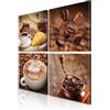 decomonkey Quadri Moderni Cucina Caffè Macinacaffè, 4 pezzi, 20x20 cm | Tela strutturata su telaio in legno, decorazione da parete, coffee, croissant, chicchi di caffè, aroma, marrone