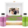 NIRALIS Sabbia Colorata per Rito Matrimonio - NIRALIS - Kit Cerimonia Sposi con Cornice Foto Personalizzata 10x15 cm, Pergamena e 2 Bottiglie 800 gr - Scatola Legno Bianco 25x25 (Viola/Verde)