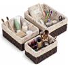 OCEANO Set 3 Cestini Portaoggetti Intrecciati con Fodera in Tessuto Floreale Ceste Organizer Rettangolari per Bagno Armadio Cameretta Trucchi Scatole Decorative Salvaspazio