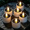 Yakpo Confezione da 6 lumini votivi alimentati a energia solare per esterni, colore bianco caldo, impermeabili, ricaricabili, senza fiamma, funzionamento a batteria, candele LED riutilizzabili per