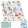FENGQQKJ 4 rotoli da colorare per bambini con 12 pastelli a cera e etichette adesive | Rotolo di carta per pittura fai da te, 30 x 300 cm, motivo cartone animato, può essere tagliato a piacere