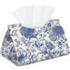 Ginfult Scatola di fazzoletti decorativa rettangolare vintage con fiori blu in ecopelle impermeabile scatole per fazzoletti porta fazzoletti per bagno casa