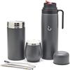 BALIBETOV Set completo Yerba Mate - zucca moderna, thermos sottovuoto, contenitore per yerba, bombilla e spazzola per la pulizia inclusi, in acciaio inox 304 18/8 di alta qualità (grigio)