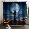 SDOTPMT 140x180cm Halloween Tema Tenda Doccia Horror Haunted Hand Zucca Lanterne Bagno Tenda Creepy Night Moon Vasca da bagno Tenda per Bagno Decor con Ganci