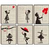 INFUNLY Set di 6 stampe artistiche da parete Banksy Girl, senza cornice, poster graffiti con palloncino rosso, 20,3 x 25,4 cm, pittura moderna su tela in nero e grigio, per soggiorno, camera da