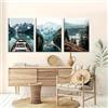 Generic Stampa su tela trittico con paesaggio nordico, arte scandinava del lago delle montagne, decorazione da parete senza cornice per soggiorno, camera da letto, ufficio. (Nota: nessuna cornice), 30 x 45 cm