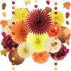 FETETIJD Decorazioni per Feste Autunnali: Ventagli di Carta Arancione Bordeaux, Pompon Gialli, Lanterne, Foglia d'Acero, Ghirlanda Cerchio Dot per Autunno, Raccolto, Compleanno, Nuziale