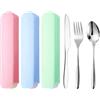 HJYIMYI 3 Set di Posate da Viaggio Portatile per Scuola Ufficio Picnic (3 Colori) | Posate da Campeggio Acciaio Inox con Cucchiaio, Forchetta e Coltello, Riutilizzabili Portaposate Portatili con Custodia