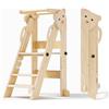 Mechprip Torre di apprendimento pieghevole per bambini, sgabello da cucina regolabile in altezza a 3 livelli, torre Montessori per bambini, per cucina, bagno e cameretta dei bambini (colore legno