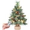 Yorbay Mini Albero di Natale con Luci LED e Neve Bianca, 40 cm, con Stelle e Pigne in Vero Pino, per Decorazioni Natalizie
