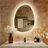 S'AFIELINA Specchio Bagno con Luce LED Asimmetrico 75x55 cm Bluetooth | Specchio LED Bagno Retroilluminato, Antiappannamento, Touch,3 Colori di Luce, Dimmerabile, Orologio Integrato