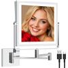 Ruacq Specchio da trucco ricaricabile da parete con luci, specchio cosmetico con ingrandimento 1X/10X su entrambi i lati con illuminazione a 3 colori, touch screen dimmerabile, braccio pieghevole con