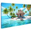 islandburner Quadro su tela cottage sulla spiaggia tropicale con palme e mare blu immagini murali poster