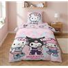 Aymax Hello Kitty & Friends Bambina Copripiumino Singolo 135x200 + Federa | Set letto reversibile | Letto singolo | Policotone Oeko-Tex | Hello Kitty Kuromi My Melody | Idea regalo | Licenza ufficiale