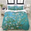 KISSENSU Set Biancheria da Letto,Mandorlo in Fiore di Van Gogh,Copripiumino Matrimoniale 220 X 240 cm e 2 Federe 50 x 80 cm,Microfibra