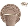H&H Fairylove Confezione 4 Tazze caffè con Piattino, Stoneware, Tortora, 4 unità