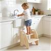 comfoyar Sgabello Legno per Bambini 2 Gradini, con Maniglia e Cuscinetto Antiscivolo, Sedia Schienale Trasformabile, Regolabile Altezza, Sgabello per Bambini per Lavandino Bagno, Camera Letto, Cucina