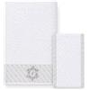 GBiancheria Set Asciugamani con Iniziale 2 Pezzi Cotone 400 g/m², Iniziale F | Made in Italy; misure 50x100 e 30x50 cm; balza jacquard grigia; ospite senza lettera; spugna operata; idea regalo