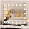 LUXFURNI Hollywood - Specchio da toeletta con luci, 60 x 52 cm, specchio da trucco a LED con 18 lampadine, per camera da letto, 3 modalità di illuminazione, da tavolo e da parete, porta di ricarica