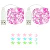 MUXIJIA 2 x luce stringa LED, 20 x LED 2M / 6.6Ft esterno/interno alimentatore USB impermeabile per camera da letto, cortile, matrimonio, Natale, fai da te, ecc. (Rosa)