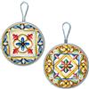moorg Piatto Ceramica Decorato da Appendere Set da 2, Decorazioni cucina da Appendere con Gancetto, Stile Piastrelle Siciliane Maiolica, Piatti da Parete 16x 16 cm con Retro in Sughero