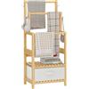 HOOBRO Portasciugamani in bambù, Portacoperte con Ripiano EYL22LB01 | Mobile Espositore con 3 Livelli, 1 Cassetto in Tessuto Non Tessuto e 4 Ganci Laterali, per Bagno, Camera da Letto, Naturale
