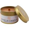 MapleFarm - Candela al profumo di sciroppo d'acero in lattina in acciaio satinato con coperchio. Stoppino in legno. Maple syrup candle travel can.