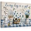 Dazzlewall Incorniciato Poster Rustico Fiori Blu, Citazione Positiva in Inglese per Camera da Letto Soggiorno 30×40 cm