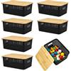 Halorin 6 contenitori con coperchio in legno, organizer da bagno da 4 l, 25 x 18 x 10 cm, scatole di plastica, impilabili, con manici, scatola portaoggetti da cucina, cestini (nero)