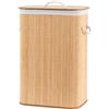 TONYBASKET Cesto portabiancheria in bambù con coperchio, pieghevole, 72 l | 40 x 30 x 60 cm, con sacchetti rimovibili, salvaspazio, per lavanderia, soggiorno, camera da letto, marrone chiaro